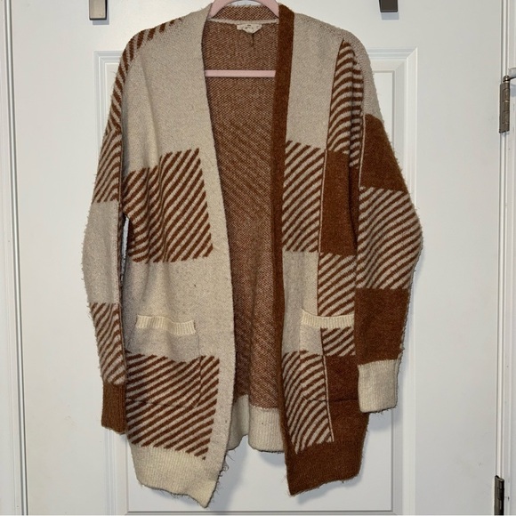 entro Sweaters - Entro burnt orange and cream striped cardigan